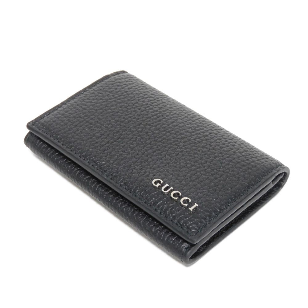 GUCCI Card Case 771152 AABXM 1000 Calf leather (embossed) black Logo metal logo flap card holder
