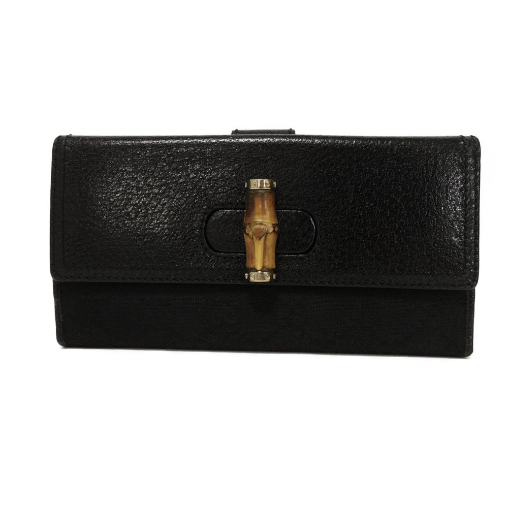 GUCCI Long Wallet Purse 137374 GG canvas x calf leather black GG canvas Bamboo Turnlock Continental Wallet
