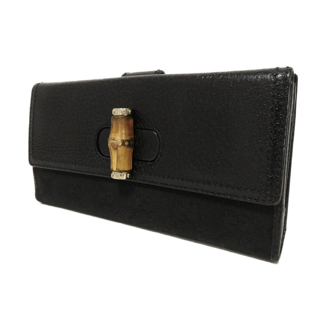 GUCCI Long Wallet Purse 137374 GG canvas x calf leather black GG canvas Bamboo Turnlock Continental Wallet