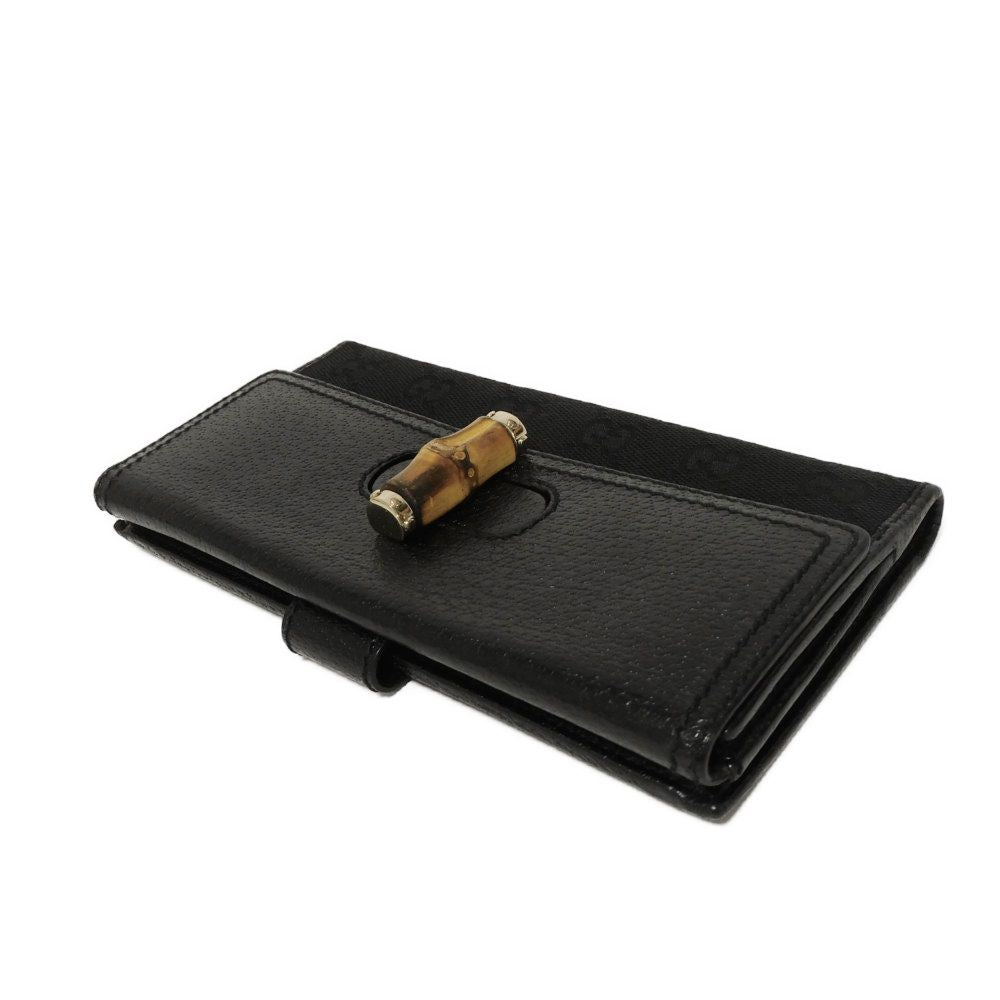 GUCCI Long Wallet Purse 137374 GG canvas x calf leather black GG canvas Bamboo Turnlock Continental Wallet