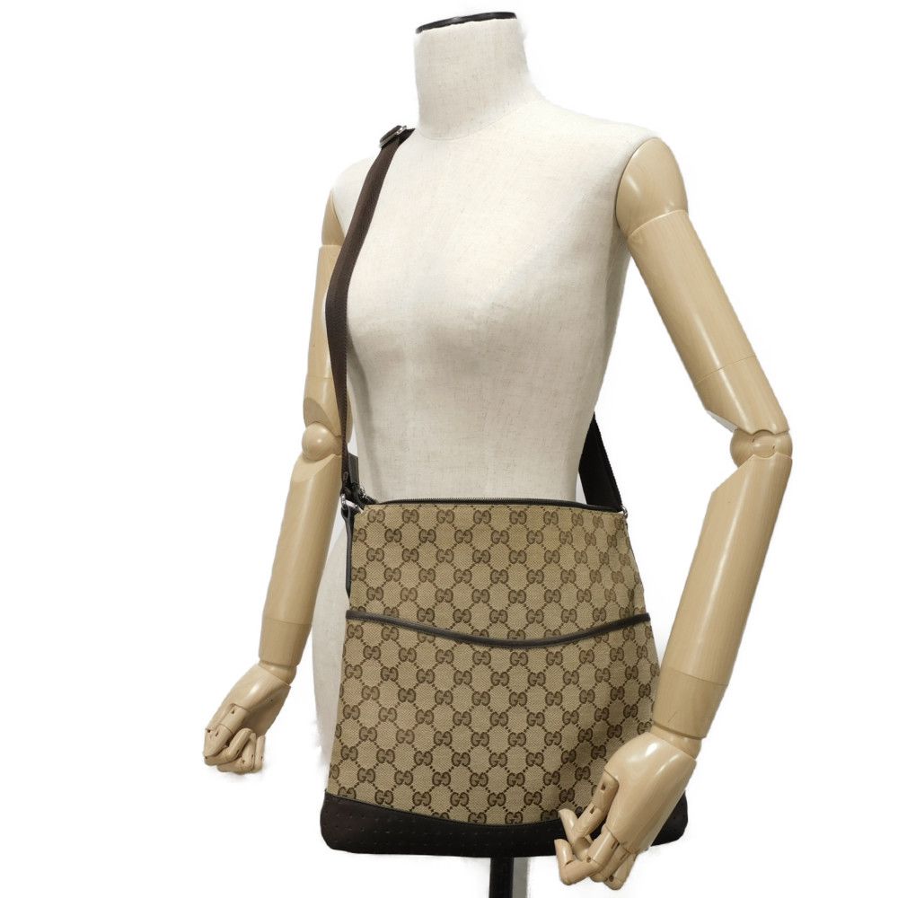 GUCCI Shoulder Bag 145857 GG canvas x calf leather beige GG canvas Perforated leather messenger bag