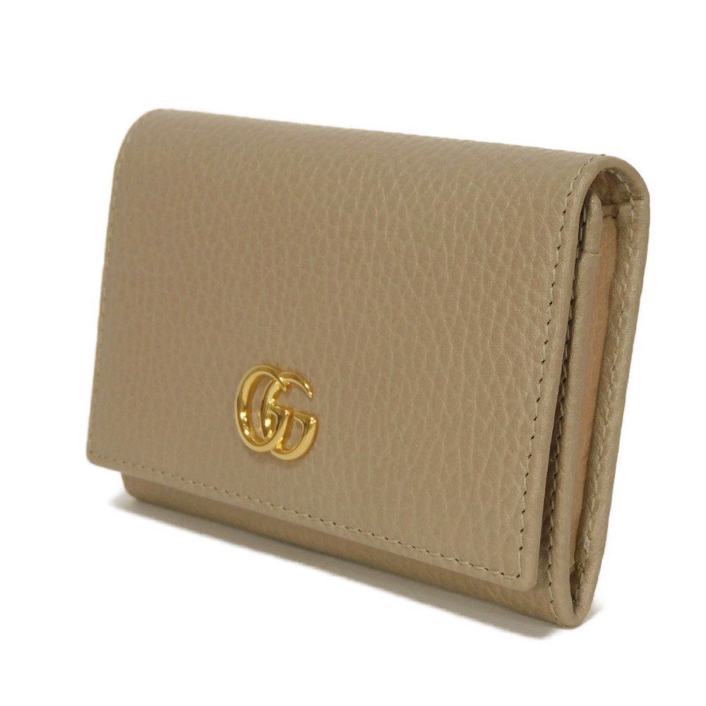 GUCCI Card Case 739525 CAO2G 1544 Calf leather (embossed) Taupe GG Marmont Double G Bicolor Card Holder