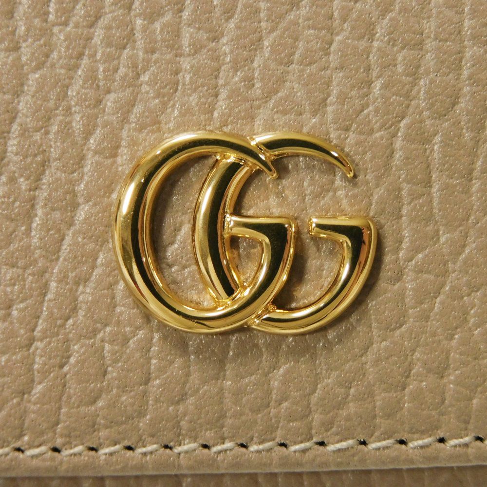 GUCCI Card Case 739525 CAO2G 1544 Calf leather (embossed) Taupe GG Marmont Double G Bicolor Card Holder