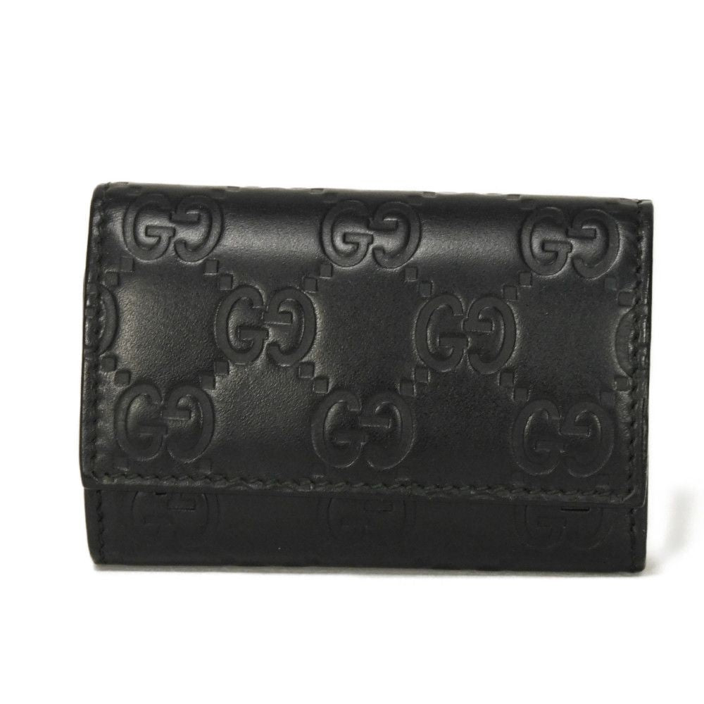 GUCCI Key case Key holder 138093 Calf leather black GG Shima Guccissima 6-ring keychain