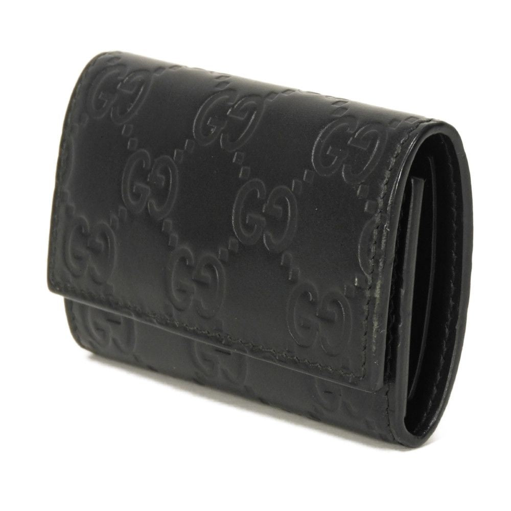 GUCCI Key case Key holder 138093 Calf leather black GG Shima Guccissima 6-ring keychain