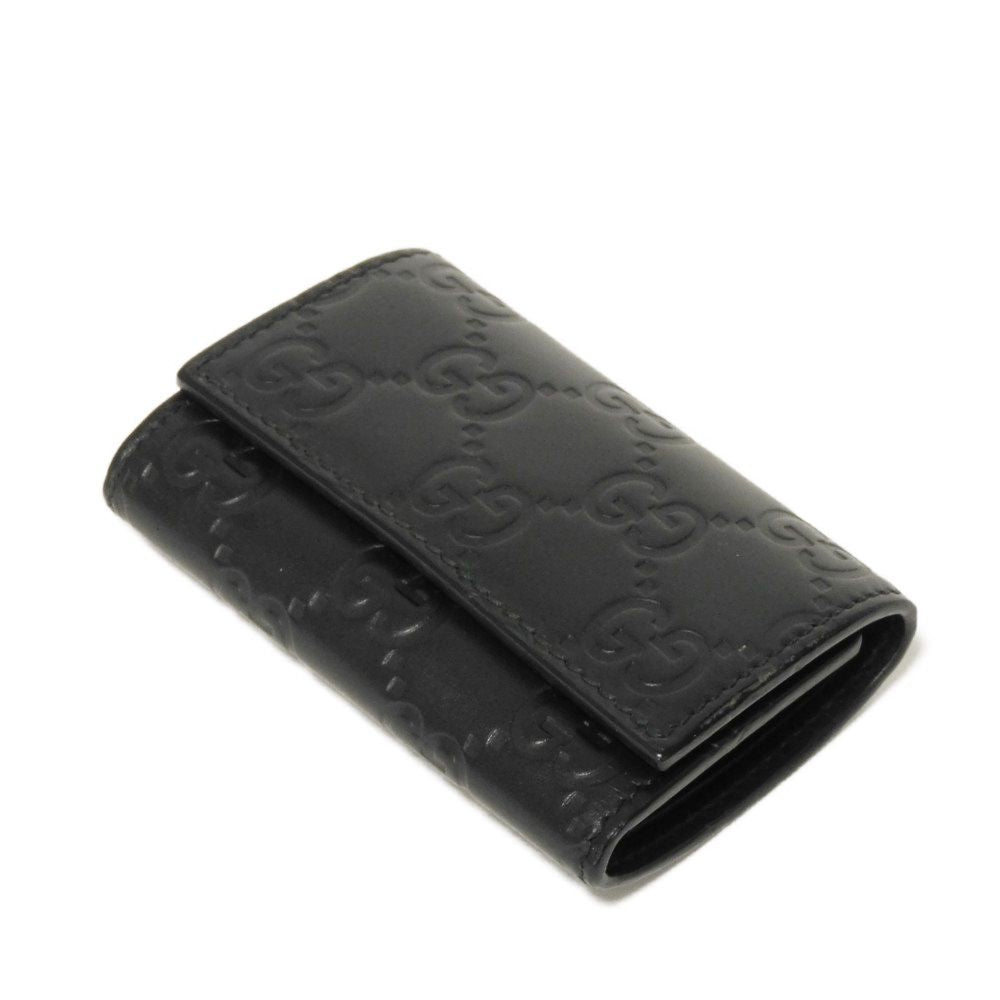 GUCCI Key case Key holder 138093 Calf leather black GG Shima Guccissima 6-ring keychain