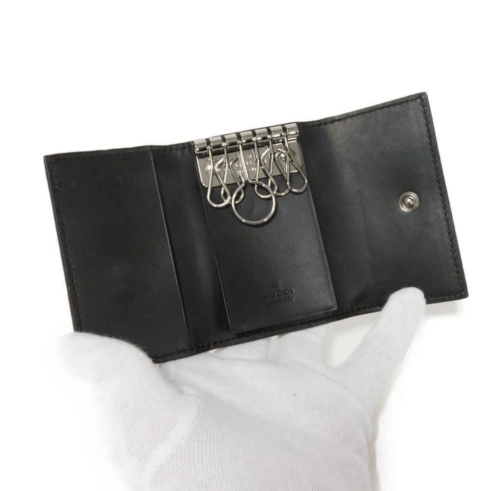 GUCCI Key case Key holder 138093 Calf leather black GG Shima Guccissima 6-ring keychain