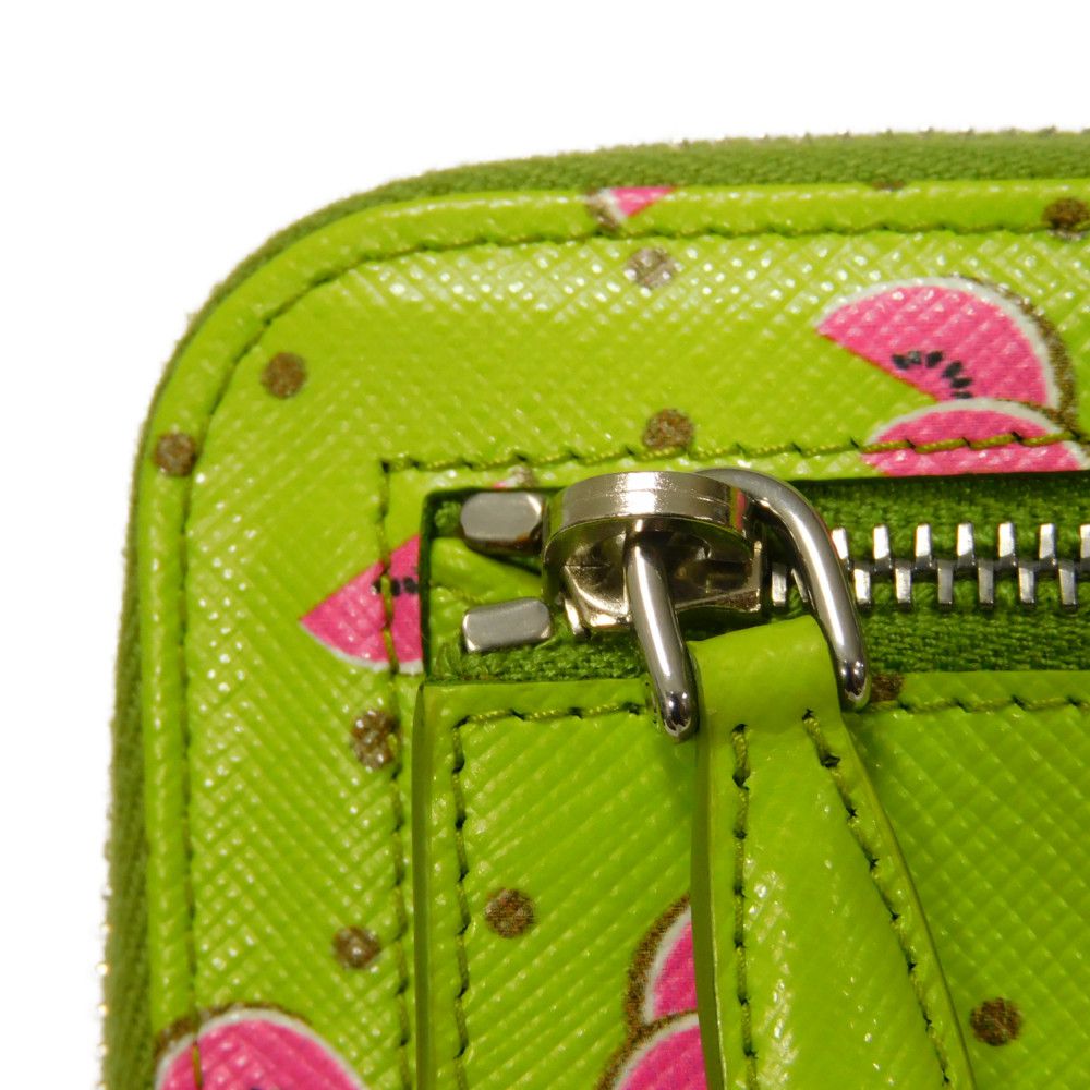 PRADA Long Wallet Purse 1ZH030 Safiano leather (stamped) Green / pink logo metal Saffiano Watermelon Smartphone Pouch