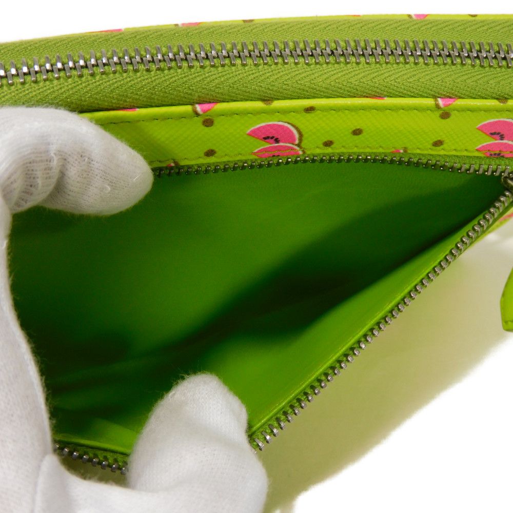 PRADA Long Wallet Purse 1ZH030 Safiano leather (stamped) Green / pink logo metal Saffiano Watermelon Smartphone Pouch