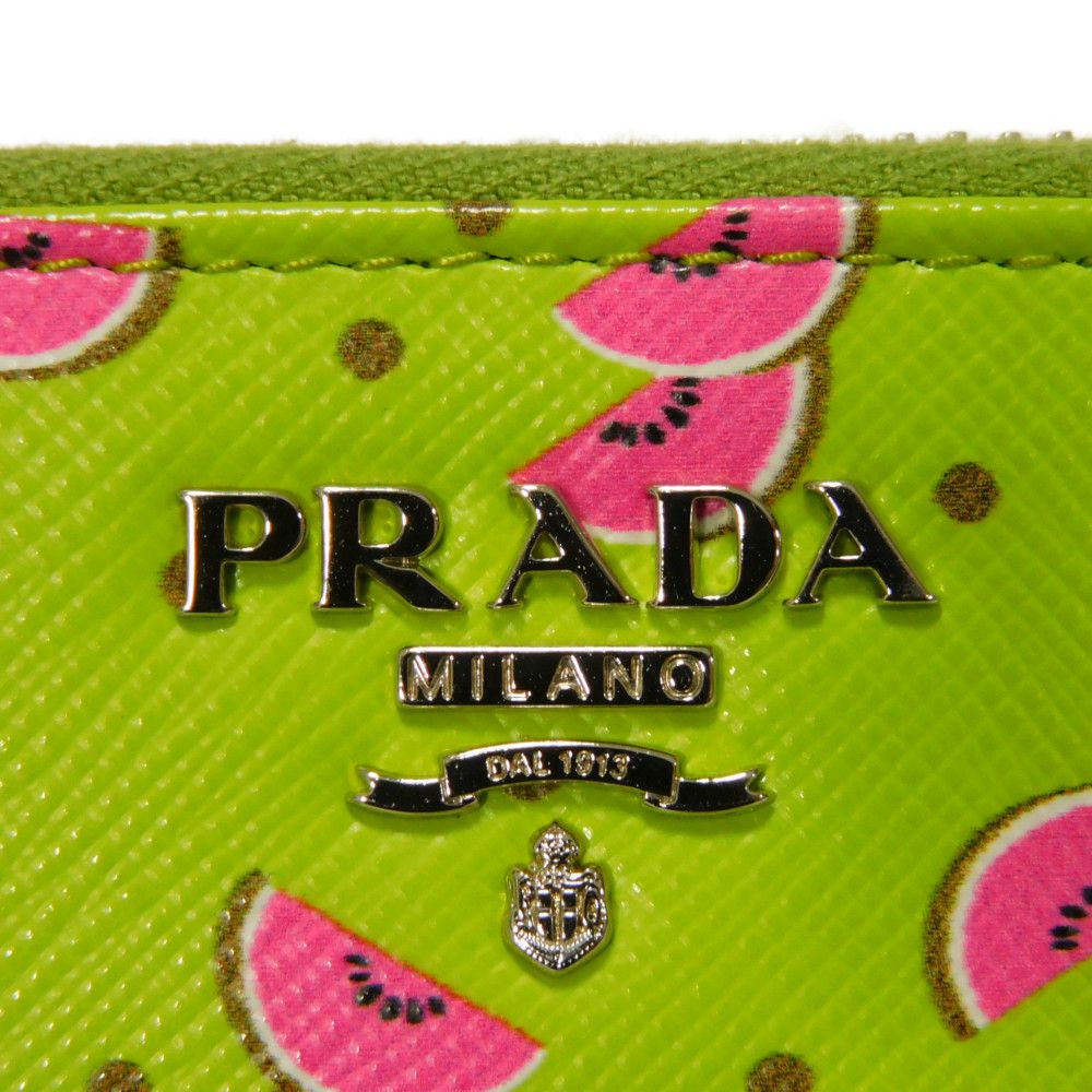 PRADA Long Wallet Purse 1ZH030 Safiano leather (stamped) Green / pink logo metal Saffiano Watermelon Smartphone Pouch