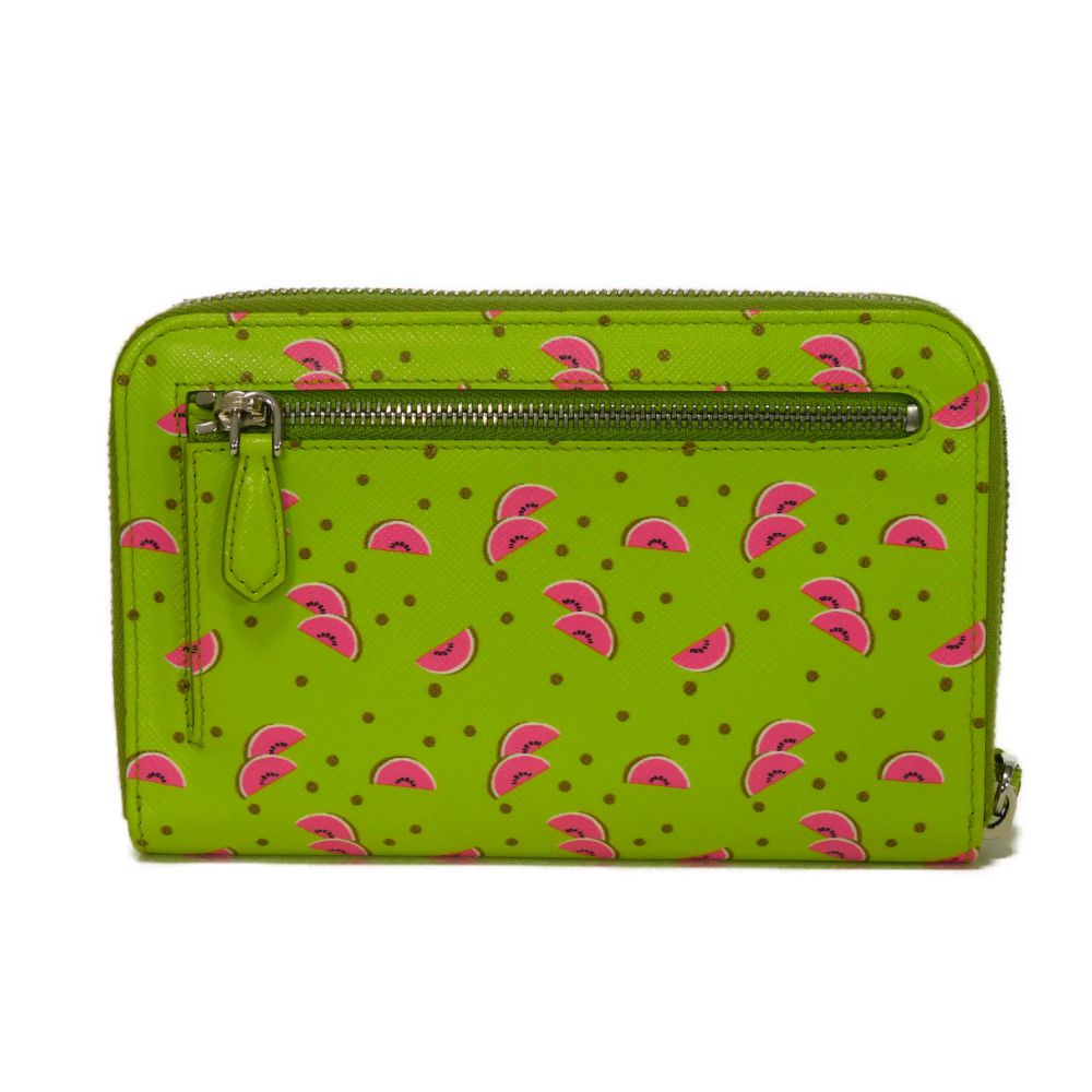 PRADA Long Wallet Purse 1ZH030 Safiano leather (stamped) Green / pink logo metal Saffiano Watermelon Smartphone Pouch