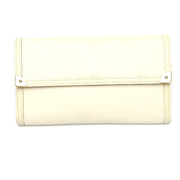 LOUIS VUITTON Long Wallet Purse M91839 Goat leather white Trifold purse Suhari Porto Tresol International Bron Women Used Authentic