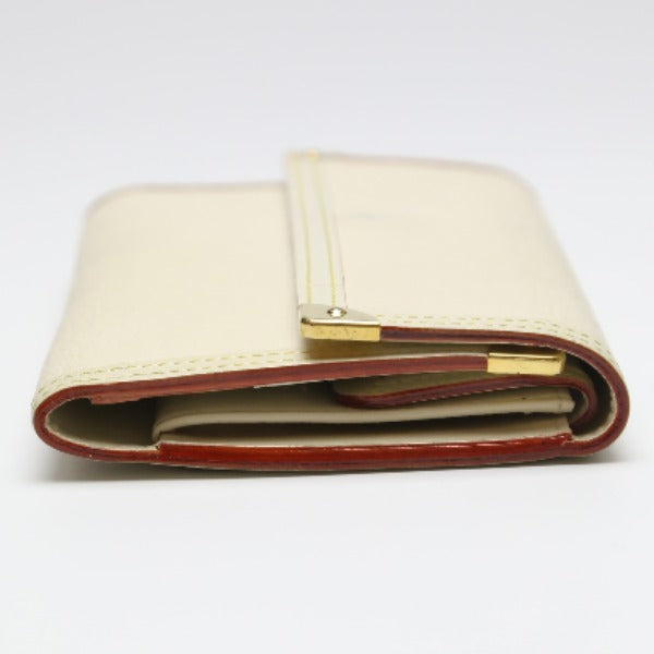 LOUIS VUITTON Long Wallet Purse M91839 Goat leather white Trifold purse Suhari Porto Tresol International Bron Women Used Authentic