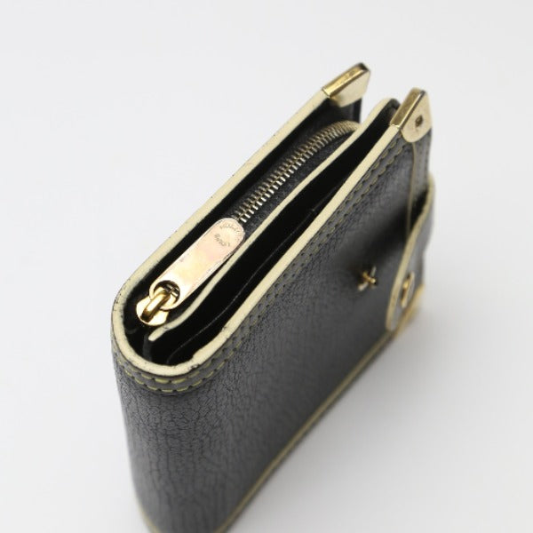 LOUIS VUITTON Bifold Wallet M91828 leather black Suhari Compact zip
