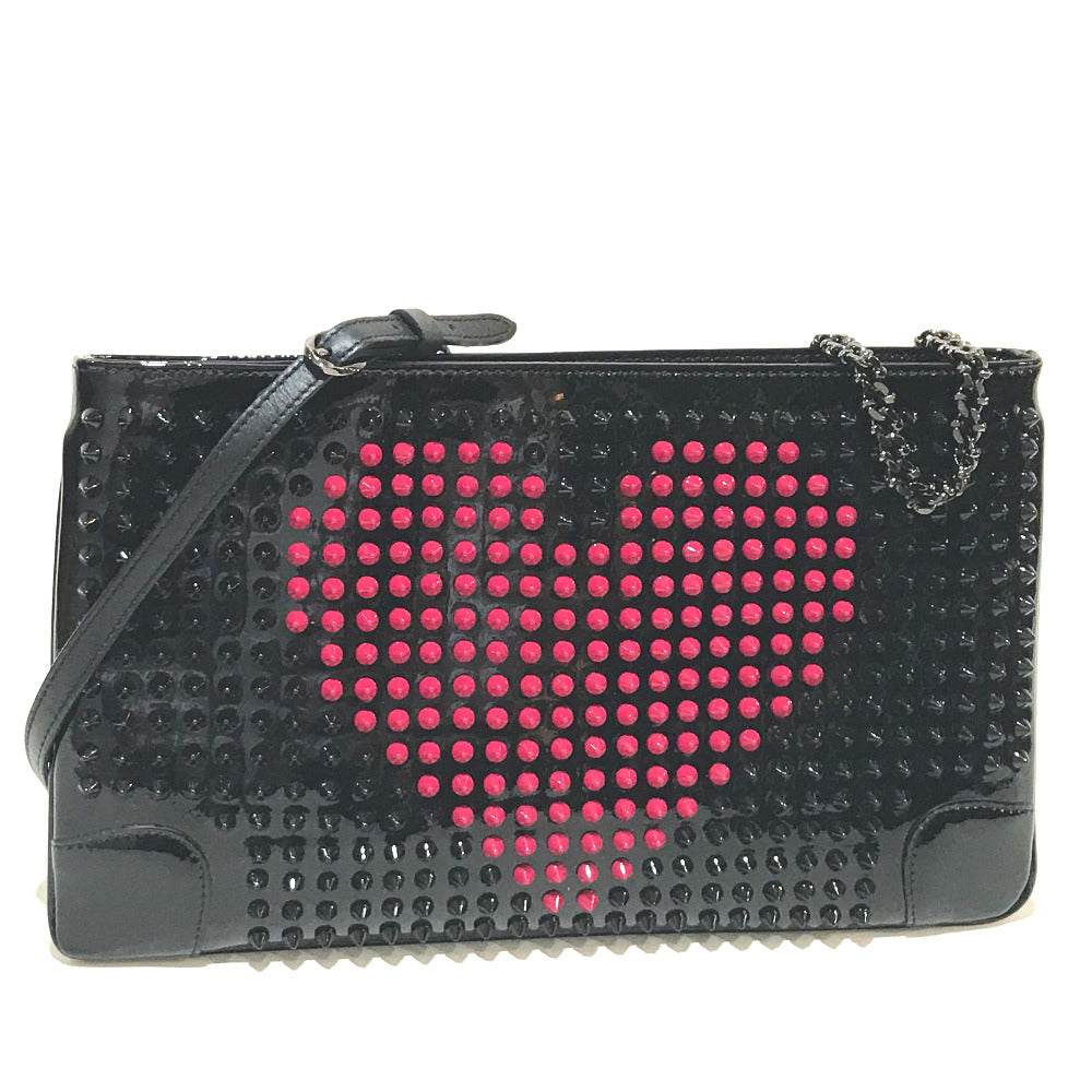 Christian Louboutin Clutch bag Patent leather black Spike Tads Rubi Posh Valentine Women Used Authentic