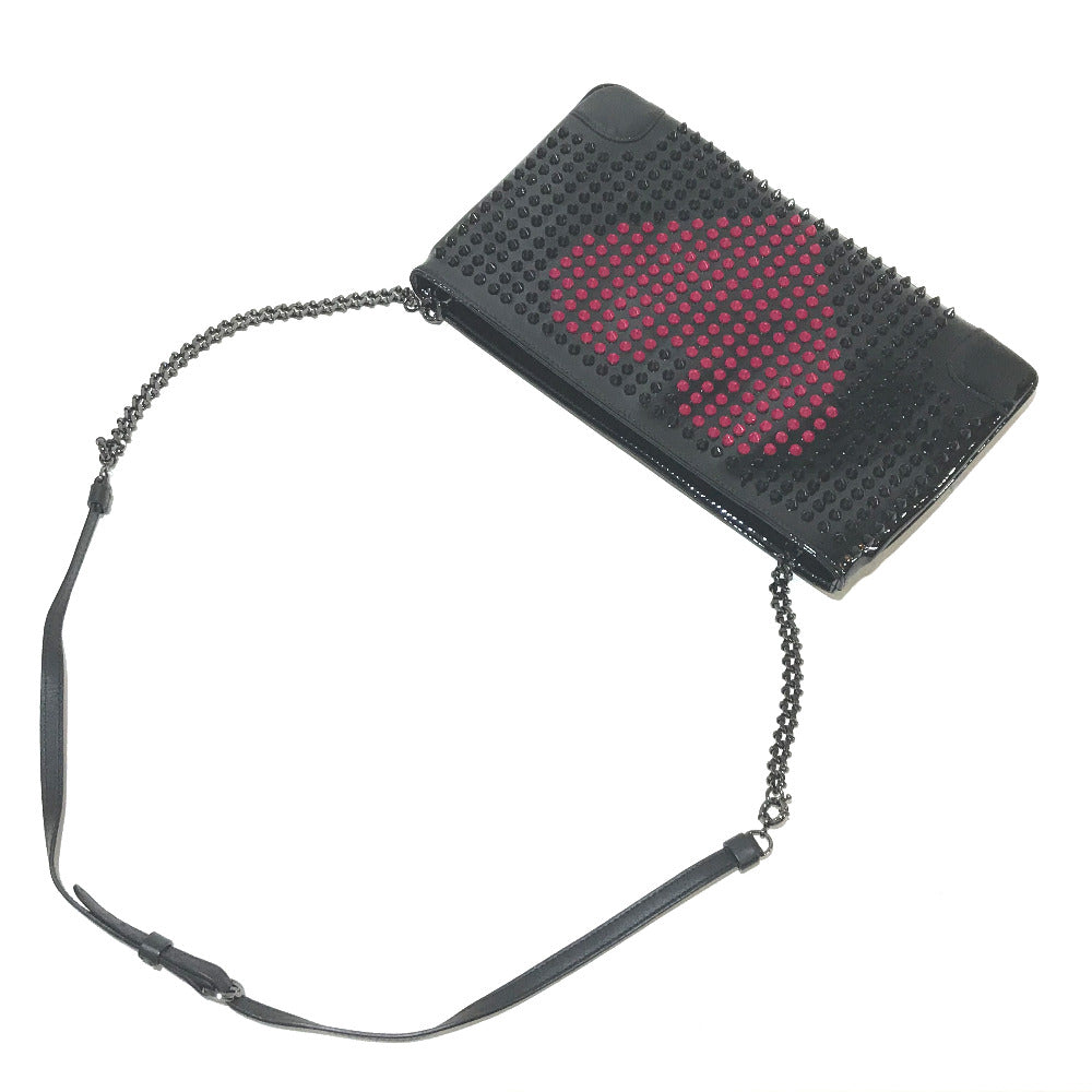 Christian Louboutin Clutch bag Patent leather black Spike Tads Rubi Posh Valentine Women Used Authentic
