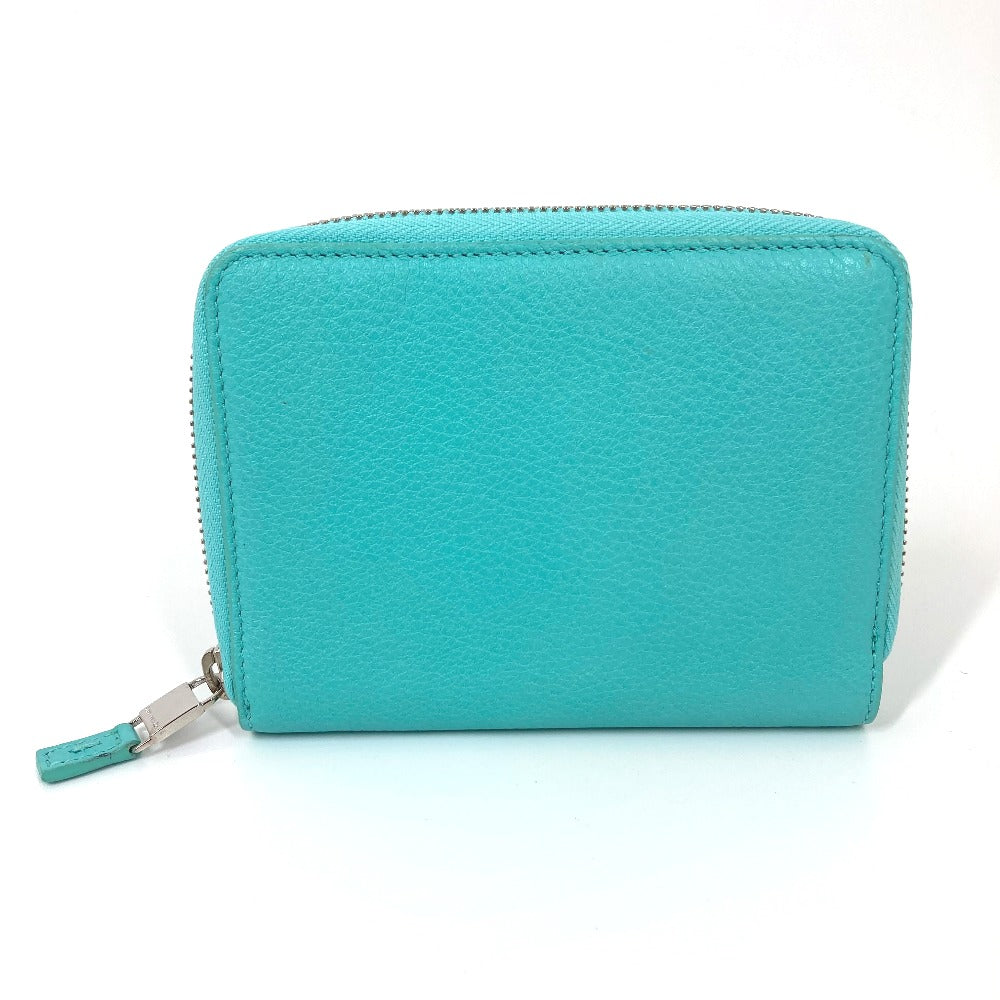 TIFFANY&Co. Card Case leather blue Business card holder, Pass case, Billfold Bi-fold pouch Women Used Authentic