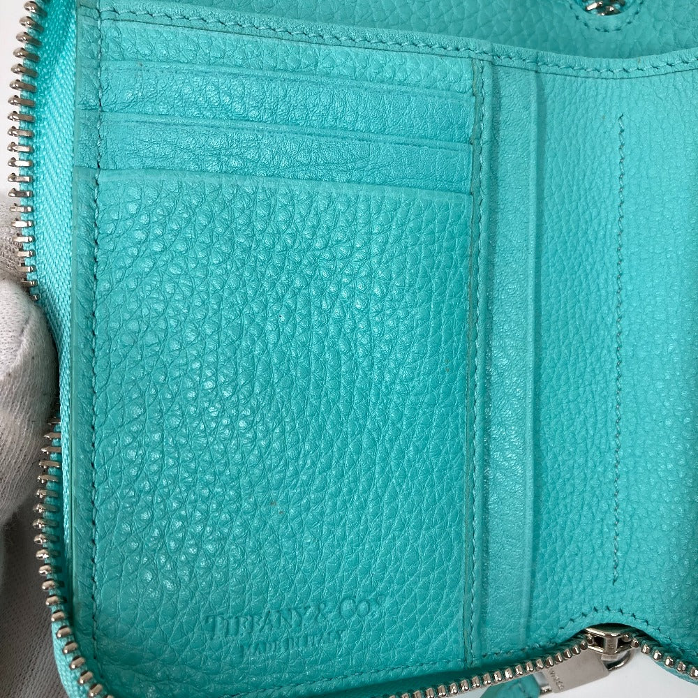 TIFFANY&Co. Card Case leather blue Business card holder, Pass case, Billfold Bi-fold pouch Women Used Authentic