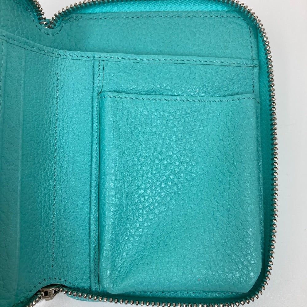 TIFFANY&Co. Card Case leather blue Business card holder, Pass case, Billfold Bi-fold pouch Women Used Authentic