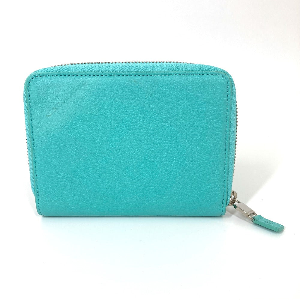 TIFFANY&Co. Card Case leather blue Business card holder, Pass case, Billfold Bi-fold pouch Women Used Authentic