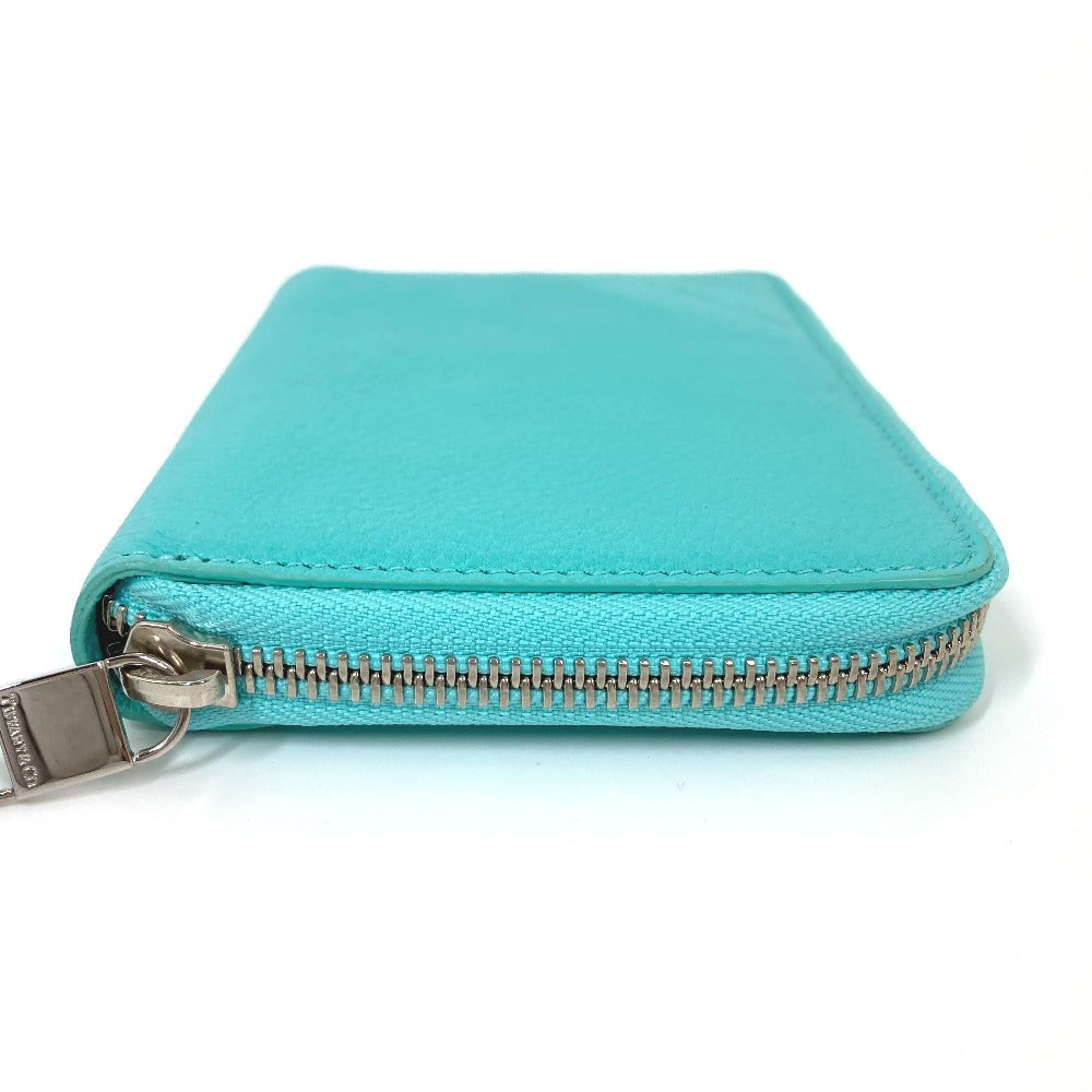 TIFFANY&Co. Card Case leather blue Business card holder, Pass case, Billfold Bi-fold pouch Women Used Authentic