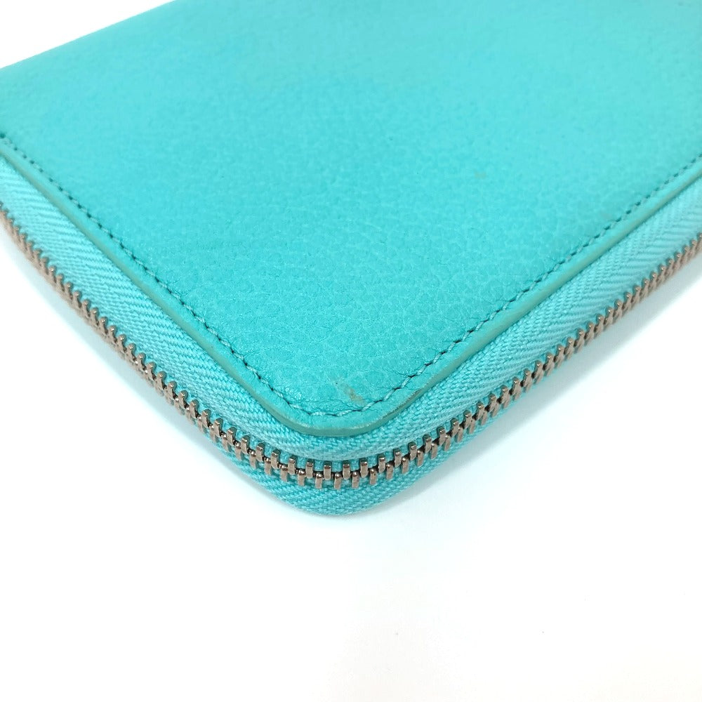 TIFFANY&Co. Card Case leather blue Business card holder, Pass case, Billfold Bi-fold pouch Women Used Authentic