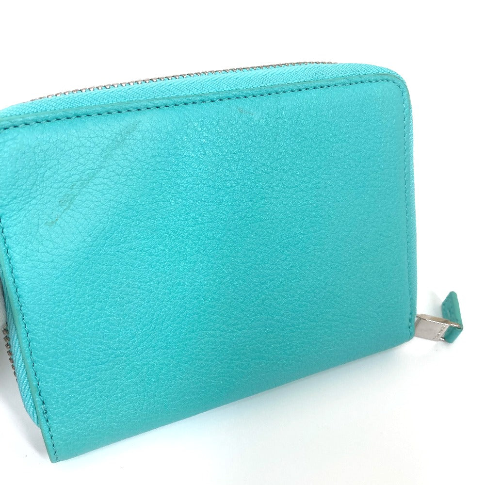 TIFFANY&Co. Card Case leather blue Business card holder, Pass case, Billfold Bi-fold pouch Women Used Authentic