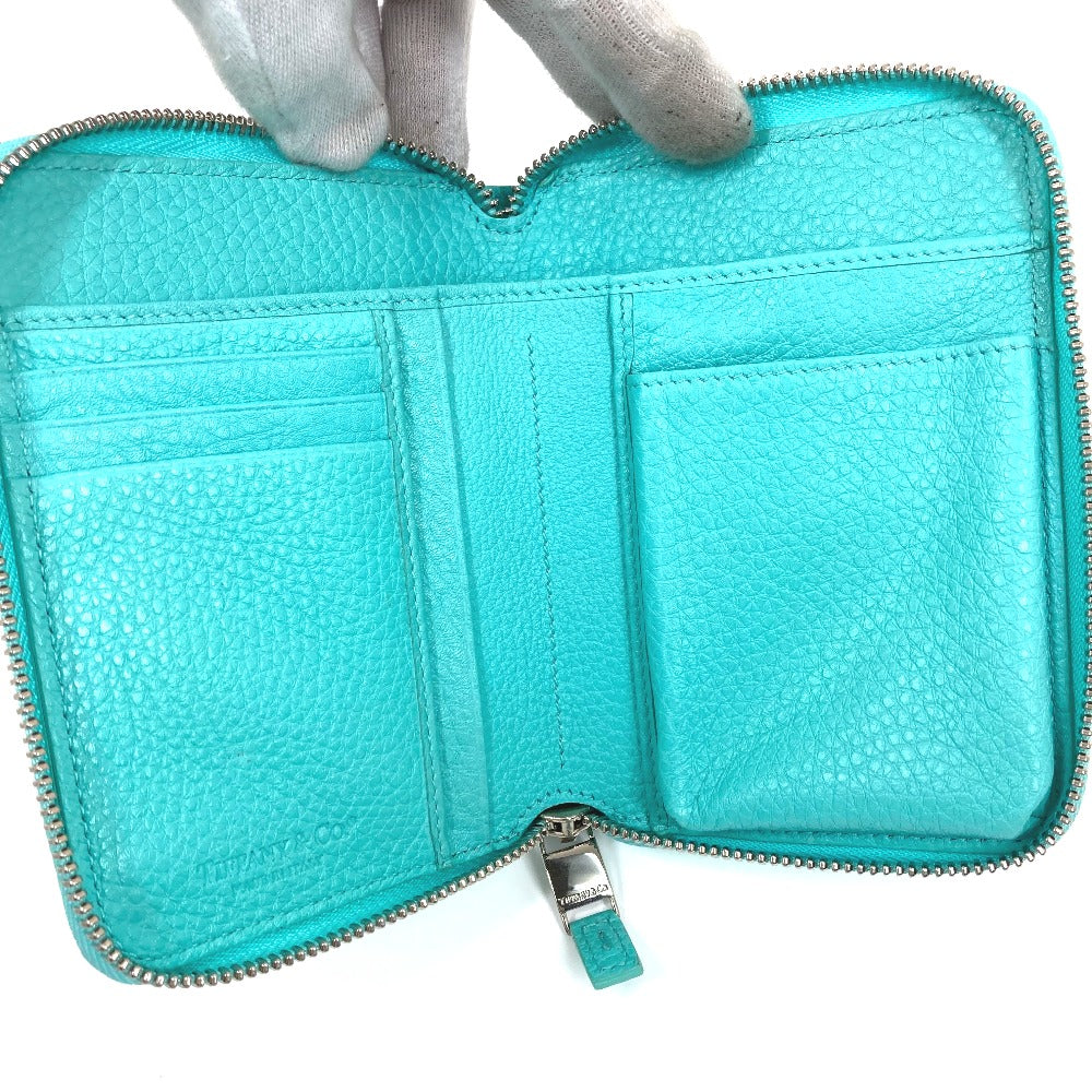 TIFFANY&Co. Card Case leather blue Business card holder, Pass case, Billfold Bi-fold pouch Women Used Authentic