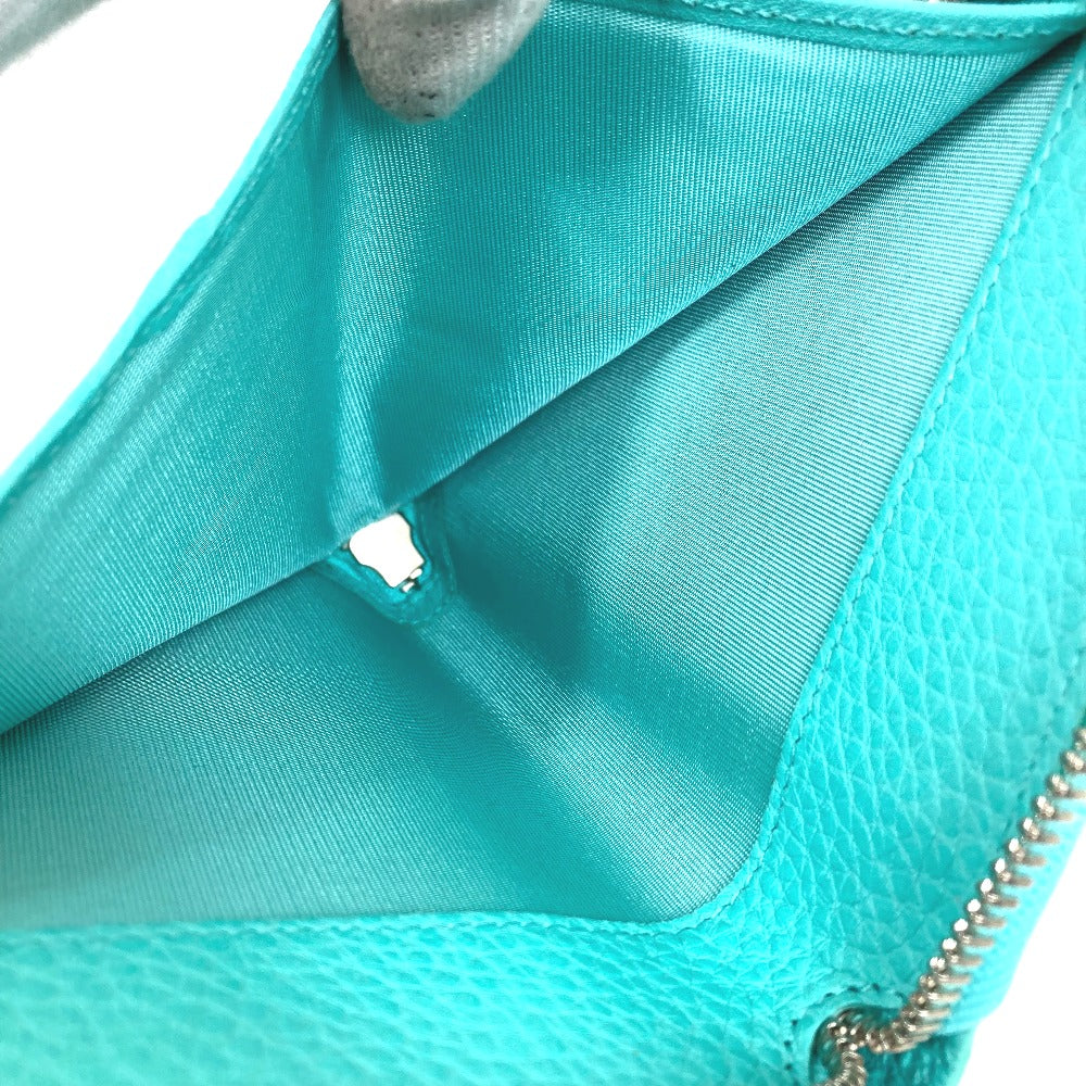 TIFFANY&Co. Card Case leather blue Business card holder, Pass case, Billfold Bi-fold pouch Women Used Authentic