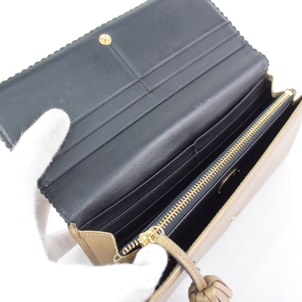 LOEWE Long Wallet Purse 182N81.F13 lambskin beige Women Used Authentic