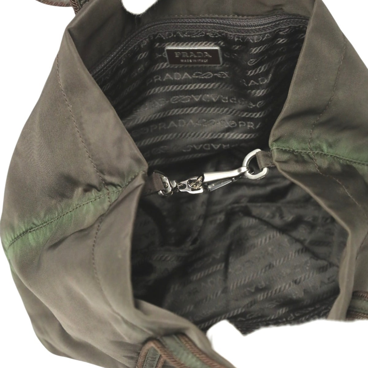PRADA Handbag BR0977 Nylon khaki Logo embroidery