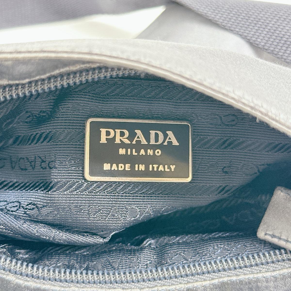 PRADA Shoulder Bag Satin Light Gray Triangle logo Silk satin