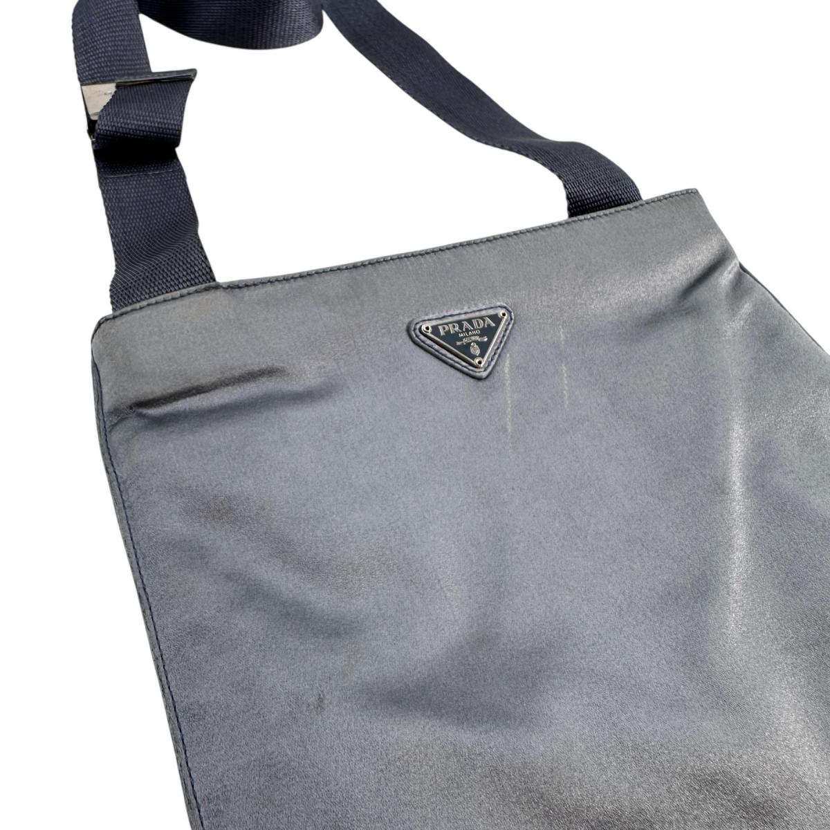 PRADA Shoulder Bag Satin Light Gray Triangle logo Silk satin