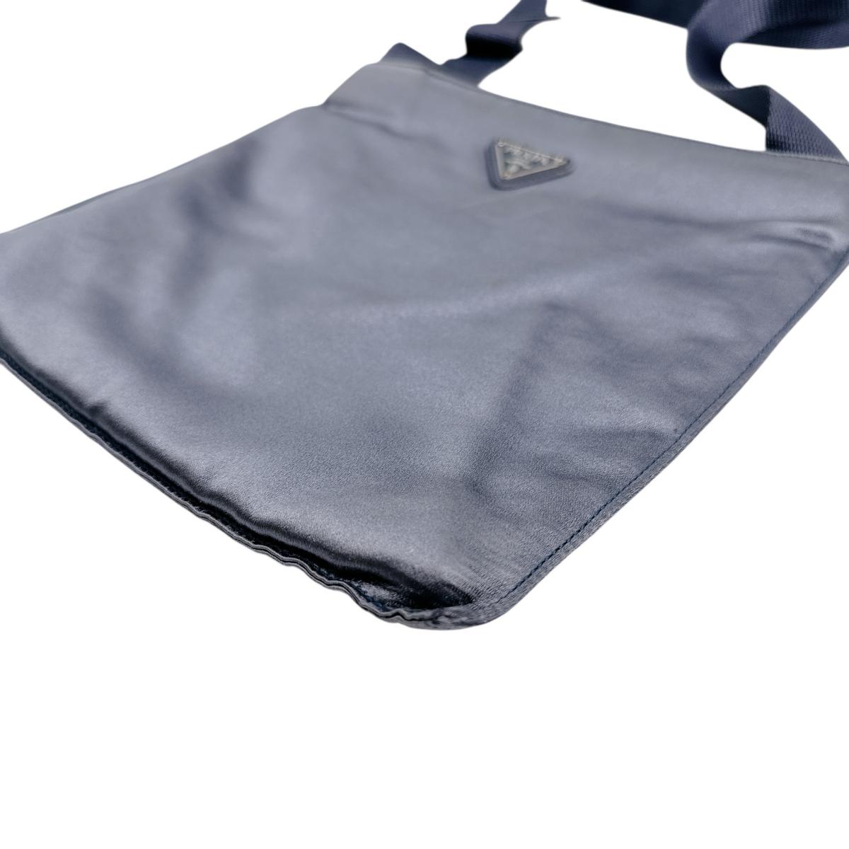 PRADA Shoulder Bag Satin Light Gray Triangle logo Silk satin