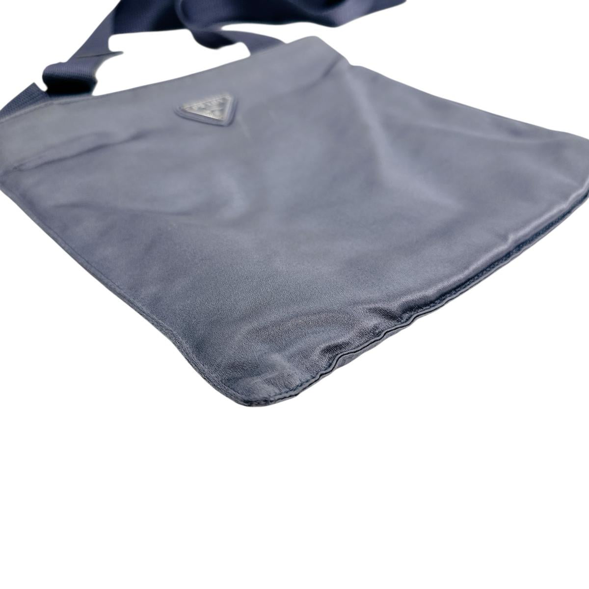PRADA Shoulder Bag Satin Light Gray Triangle logo Silk satin