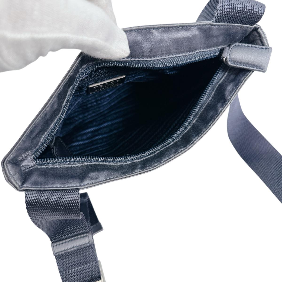 PRADA Shoulder Bag Satin Light Gray Triangle logo Silk satin