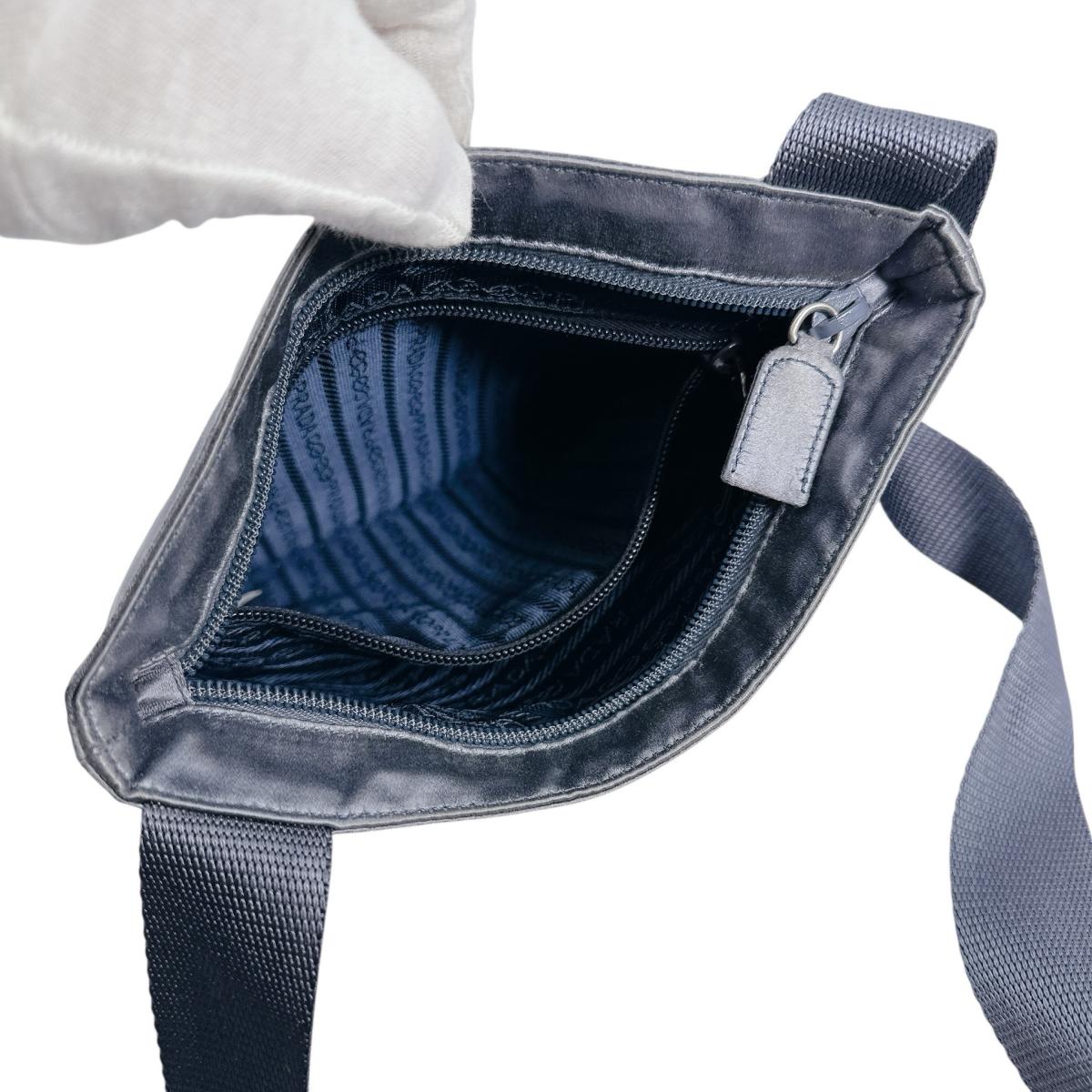 PRADA Shoulder Bag Satin Light Gray Triangle logo Silk satin