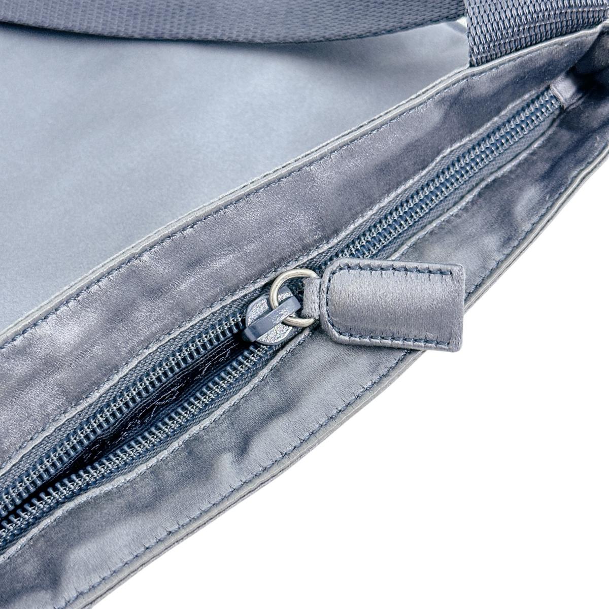 PRADA Shoulder Bag Satin Light Gray Triangle logo Silk satin