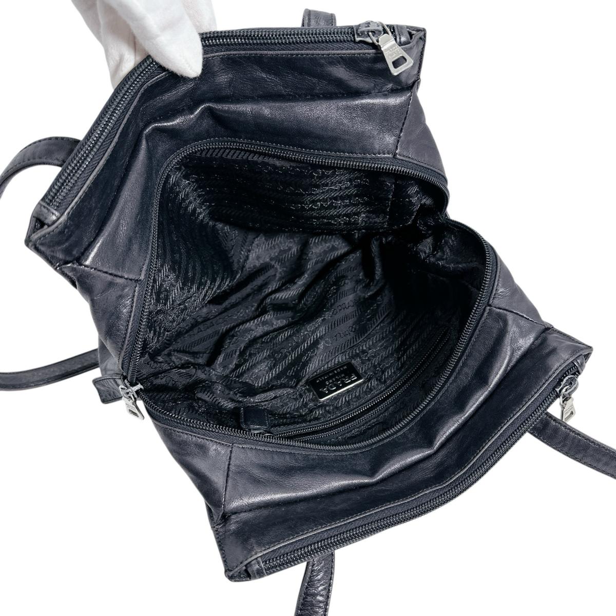 PRADA Tote Bag leather black Logo embossed