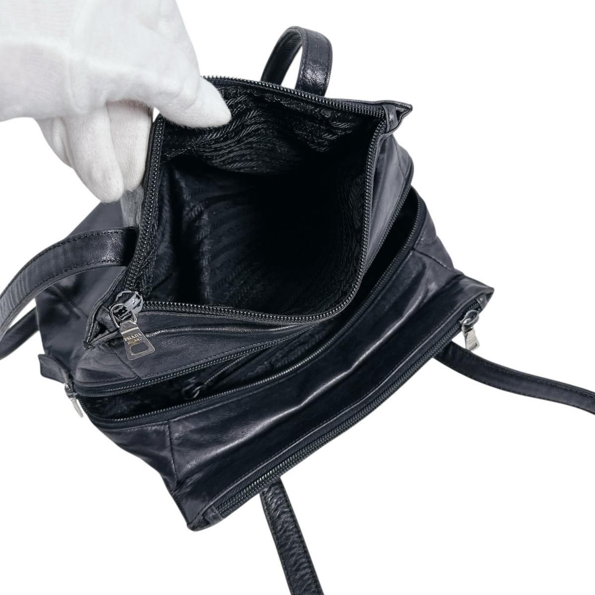 PRADA Tote Bag leather black Logo embossed