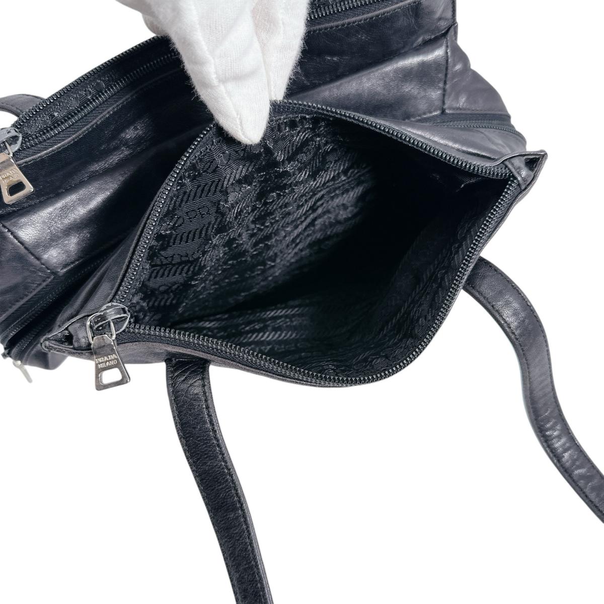 PRADA Tote Bag leather black Logo embossed