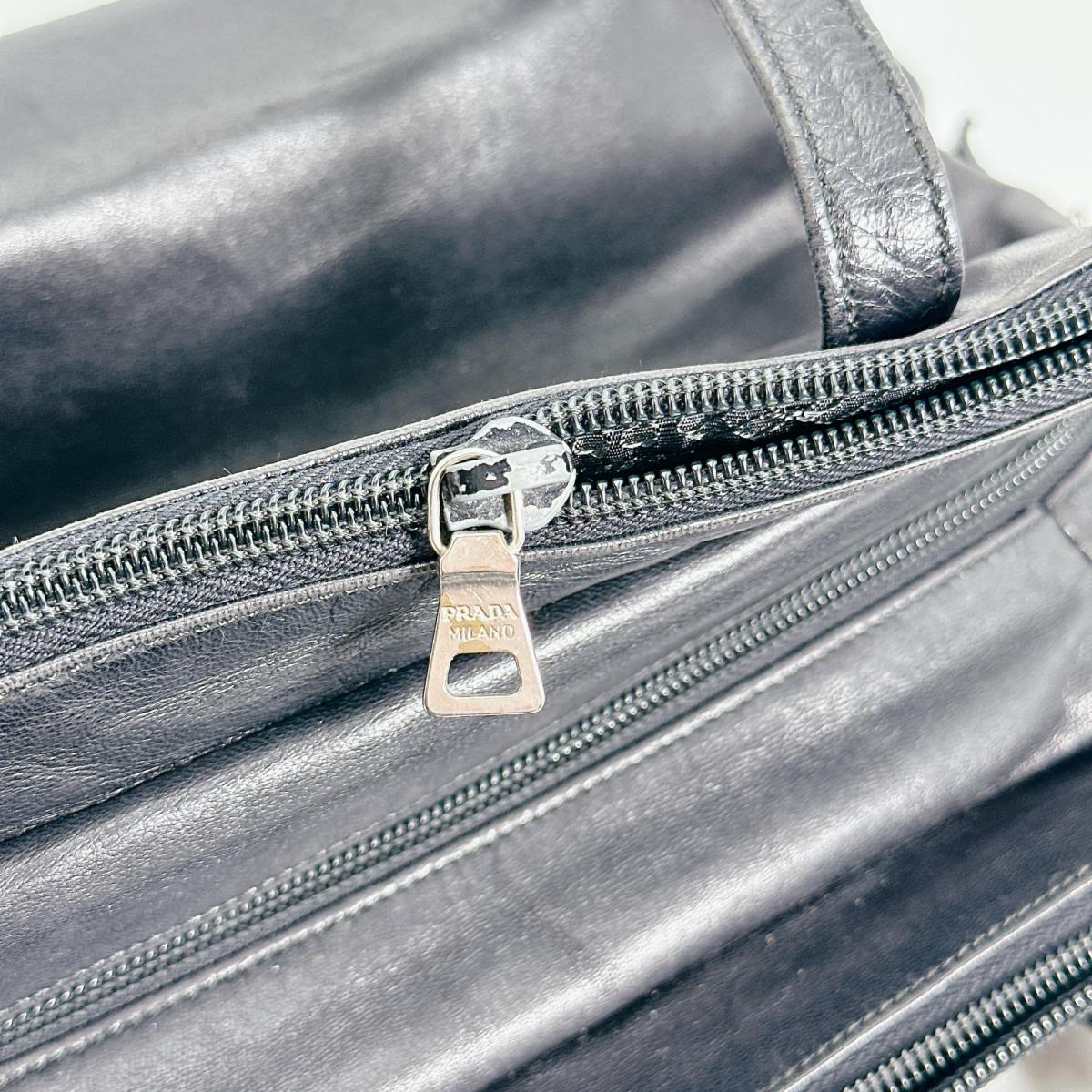 PRADA Tote Bag leather black Logo embossed