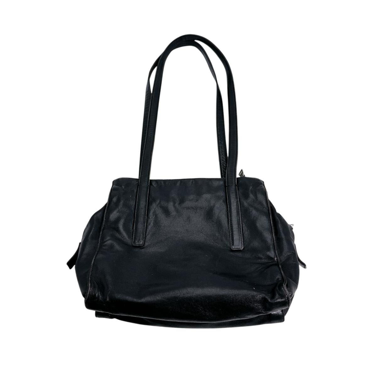 PRADA Tote Bag leather black Logo embossed