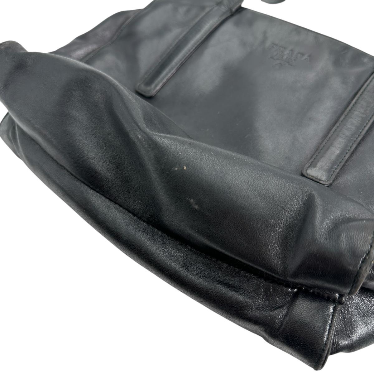 PRADA Tote Bag leather black Logo embossed