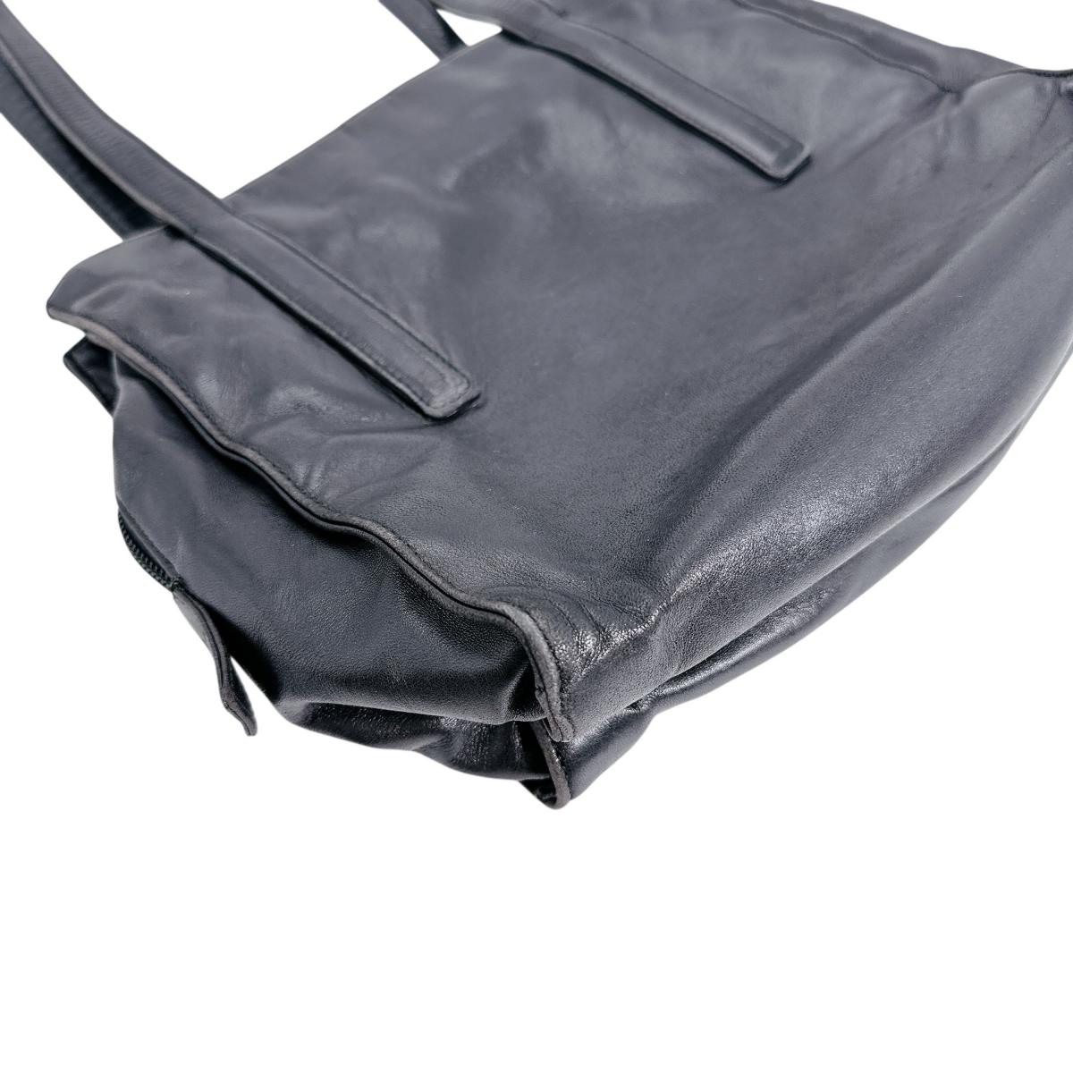 PRADA Tote Bag leather black Logo embossed