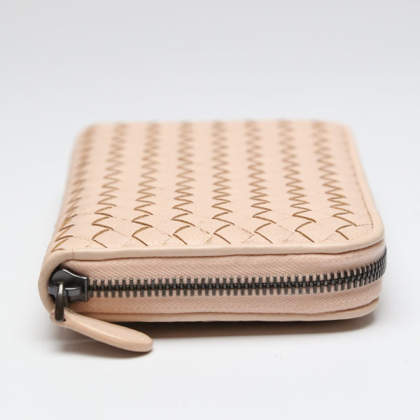 BOTTEGAVENETA Long Wallet Purse 114076v001n leather pink Zip Around INTRECCIATO Mesh Eleven Women Used Authentic