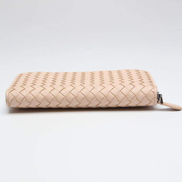 BOTTEGAVENETA Long Wallet Purse 114076v001n leather pink Zip Around INTRECCIATO Mesh Eleven Women Used Authentic