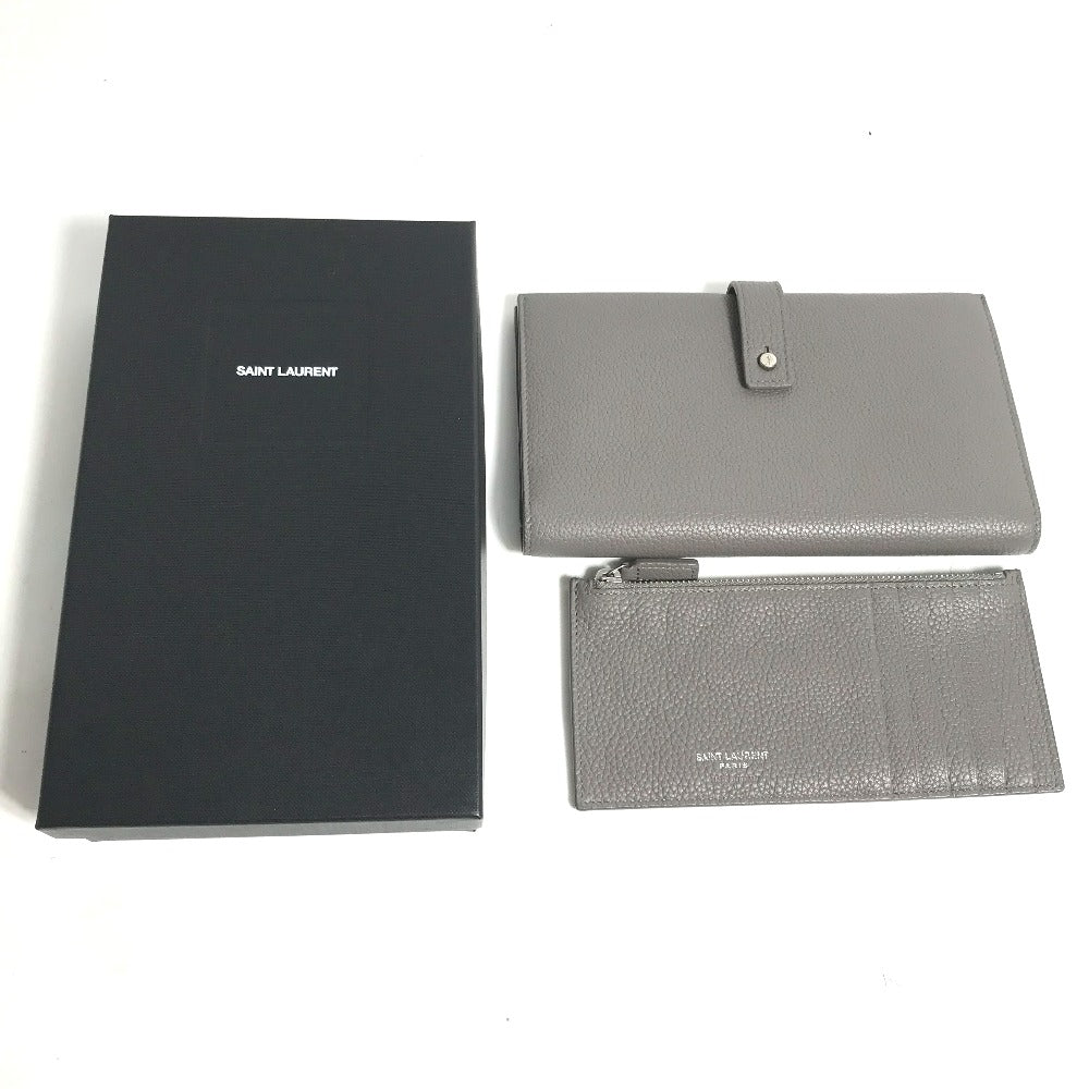 YVES SAINT LAURENT Long Wallet Purse 504981 leather gray Long wallet Sac de Jules Women Used Authentic