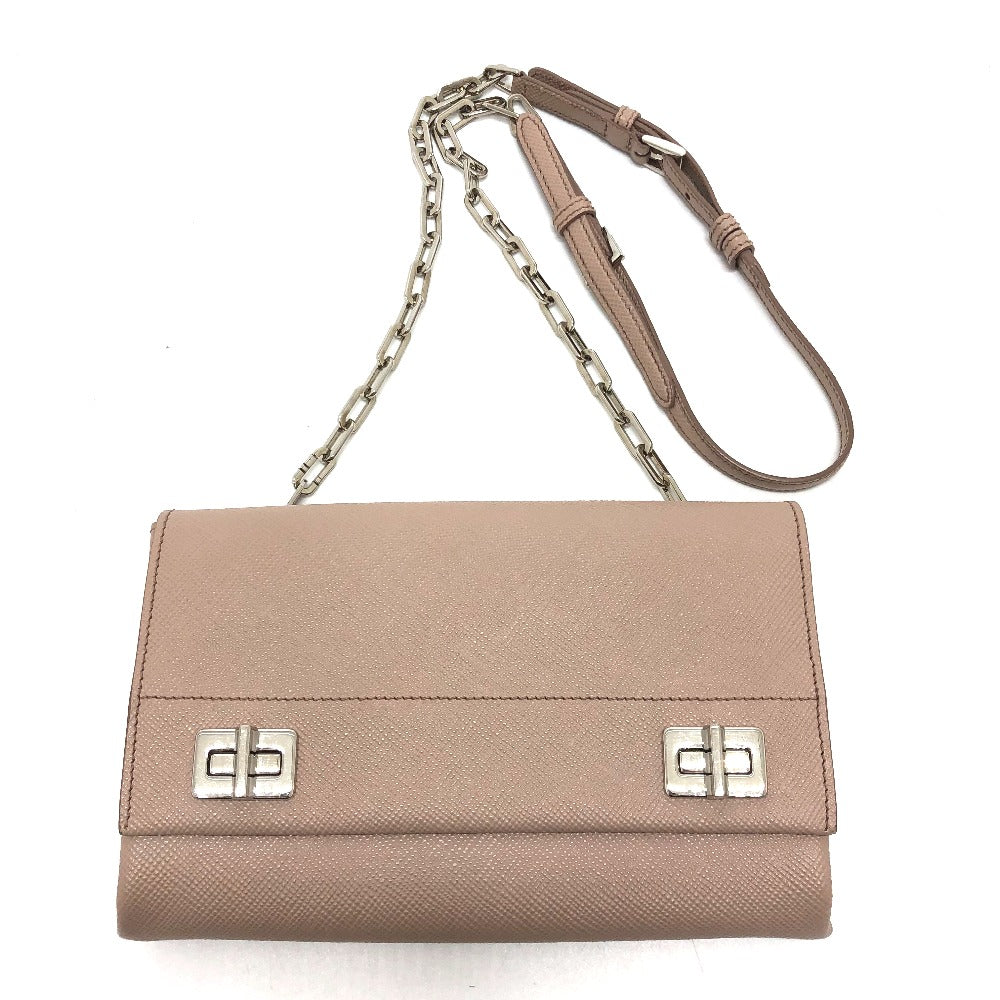 PRADA Shoulder Bag BT955X Safiano leather beige logo/shoulder ChainShoulder Women Used Authentic