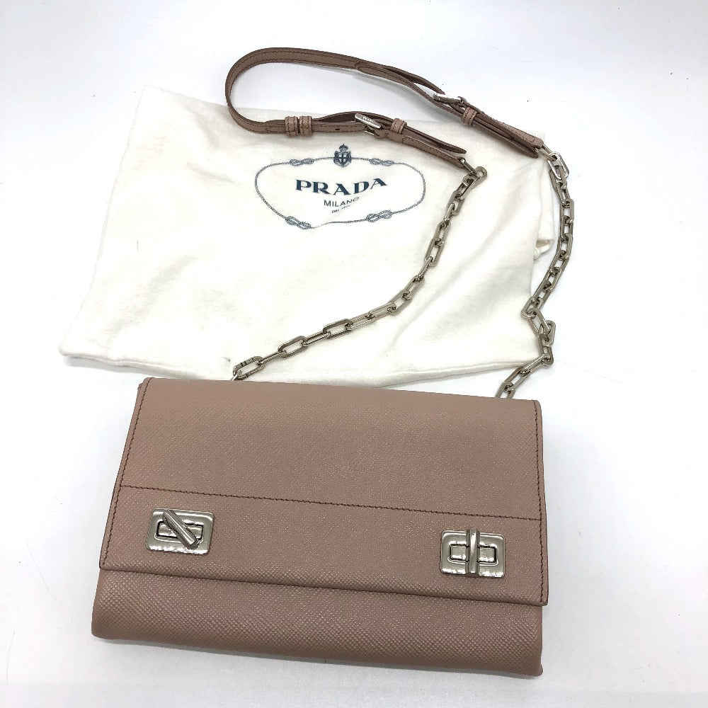 PRADA Shoulder Bag BT955X Safiano leather beige logo/shoulder ChainShoulder Women Used Authentic